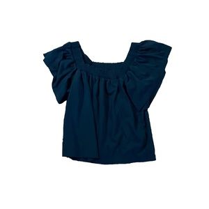 Black Square Neck Flutter Sleeve J. Crew Blouse